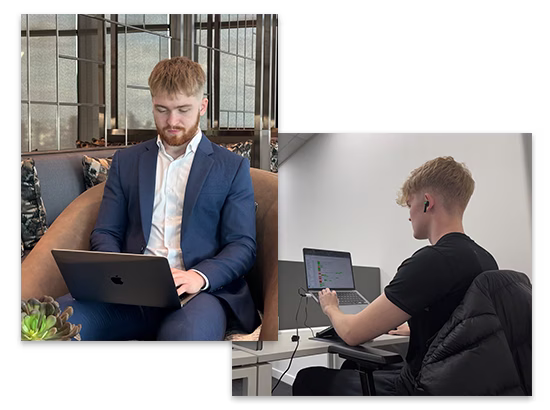 Daniel and Oliver Weston, working on their separate businesses